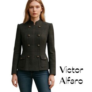 Victor Black Gold Plaid Vintage Double Breasted Jacket Size 4